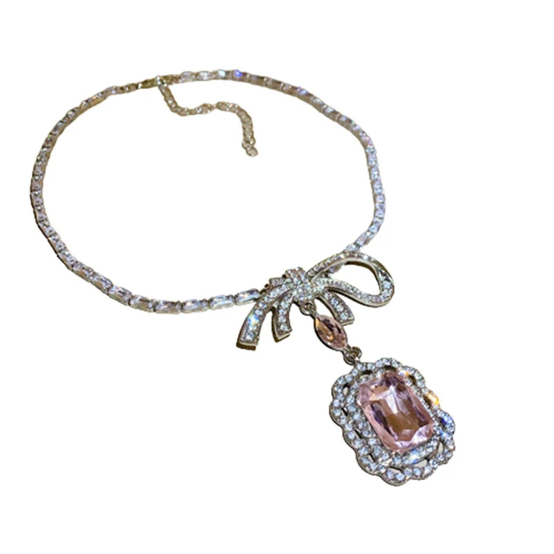 Wholesale Zircon Alloy Geometric Bow Clavicle Necklace With Electroplating For Women - Image 4