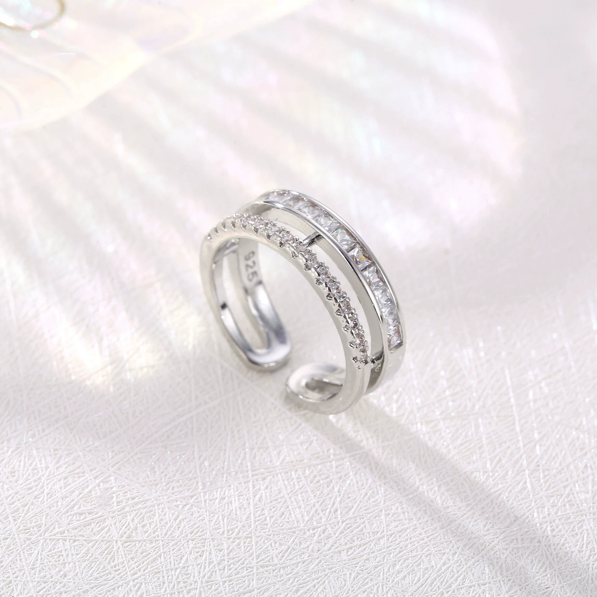 Wholesale Zircon Fashion Cold Style Ring With Geometric Pattern Microinlaid With Full Diamond Opening Adjustable - Image 2