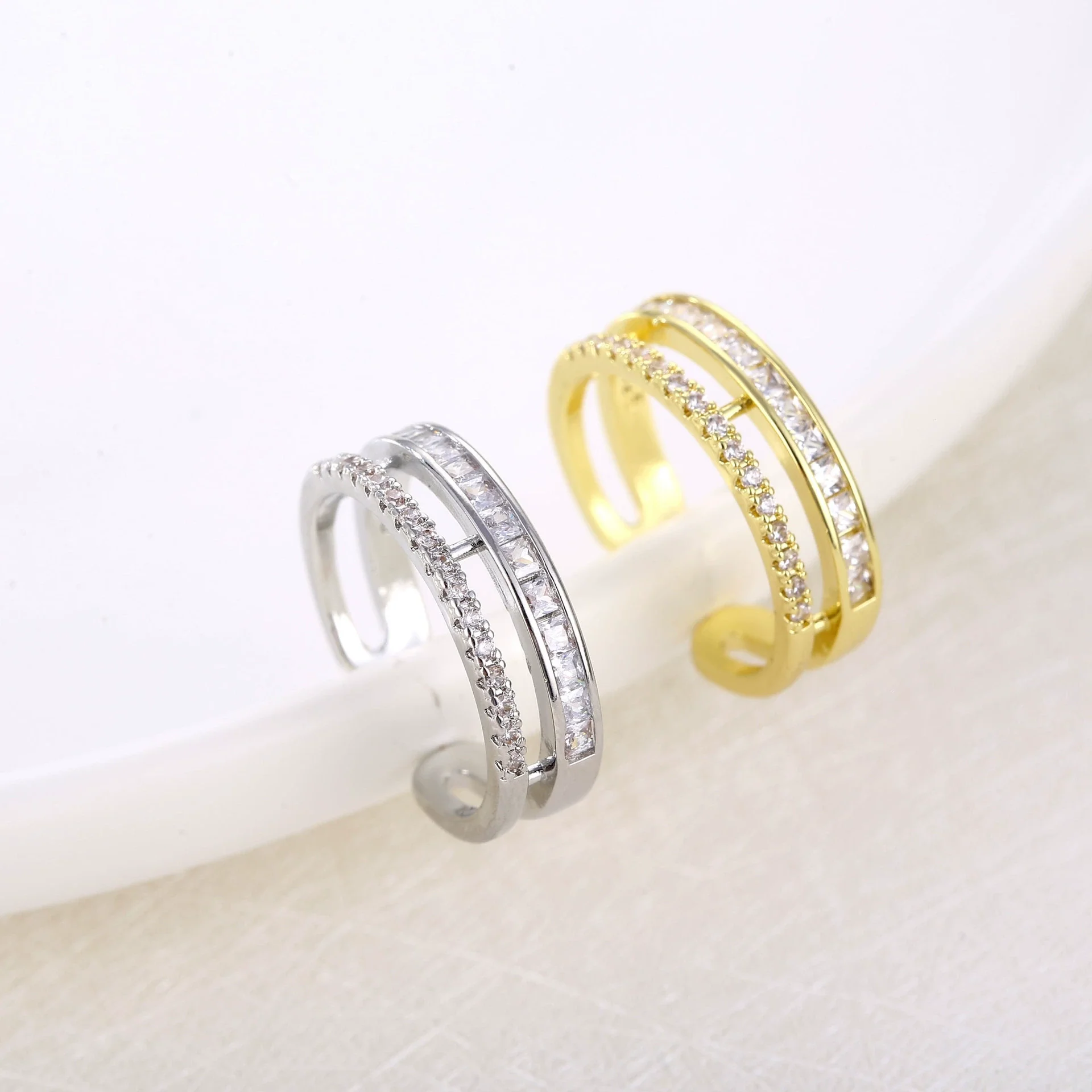 Wholesale Zircon Fashion Cold Style Ring With Geometric Pattern Microinlaid With Full Diamond Opening Adjustable - Image 3