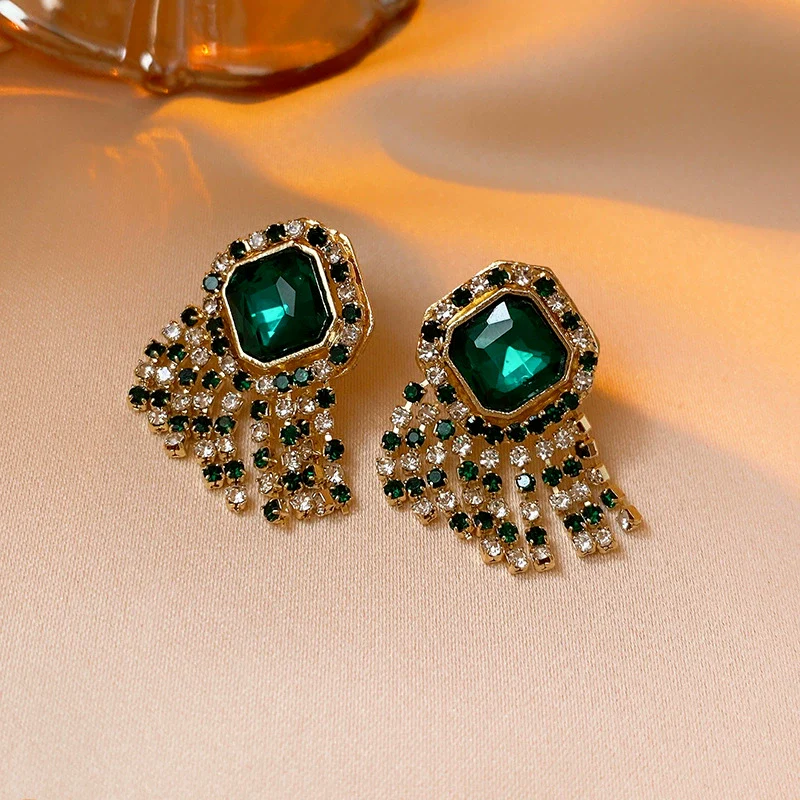 Wholesale Zircon Inlaid Geometric Silver Needle Round Bead Earrings For Women Gold Electroplated French Elegant Light Luxury Style - Image 3