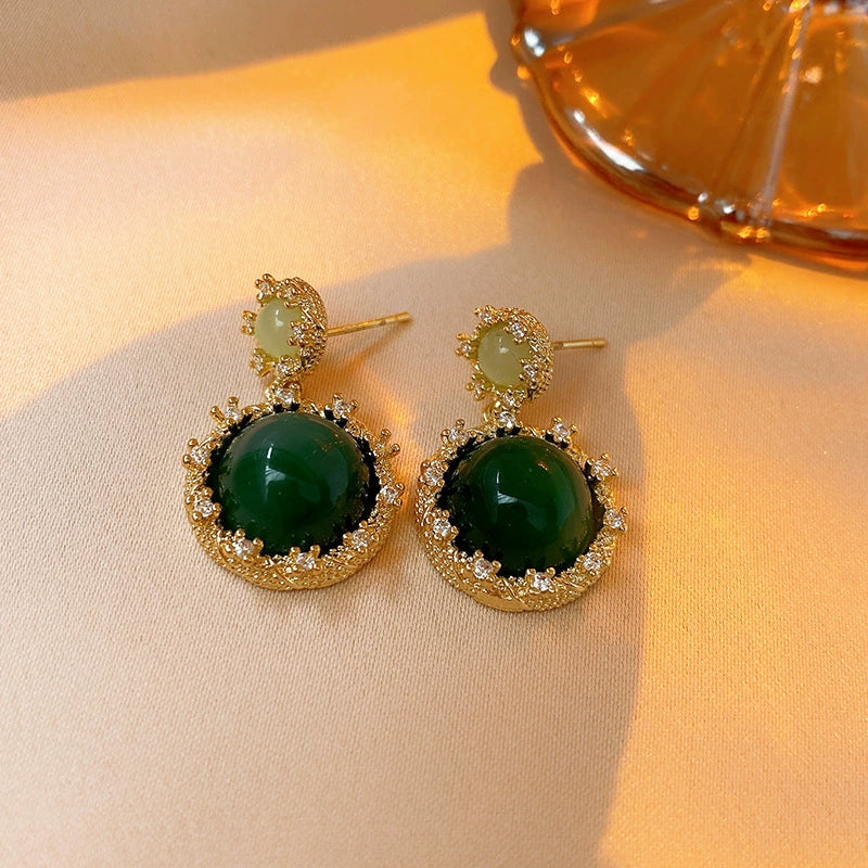 Wholesale Zircon Inlaid Geometric Silver Needle Round Bead Earrings For Women Gold Electroplated French Elegant Light Luxury Style - Image 7