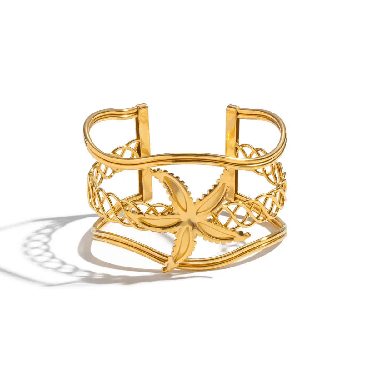 Wide Exaggerated Flower Cut Out Electroplated Stainless Steel Bracelet Jewelry Accessories - Image 5