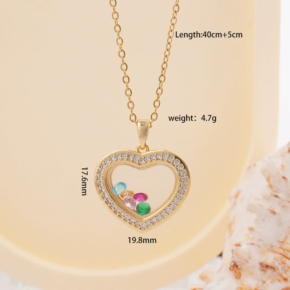 Women Copper Gold Plated Love Bear Pendant Necklace With Heart Shape Geometric Pattern And Mixed Gemstone Inlay - Image 12