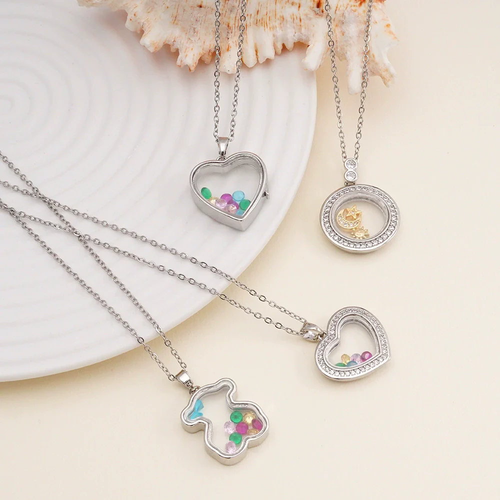 Women Copper Gold Plated Love Bear Pendant Necklace With Heart Shape Geometric Pattern And Mixed Gemstone Inlay - Image 3