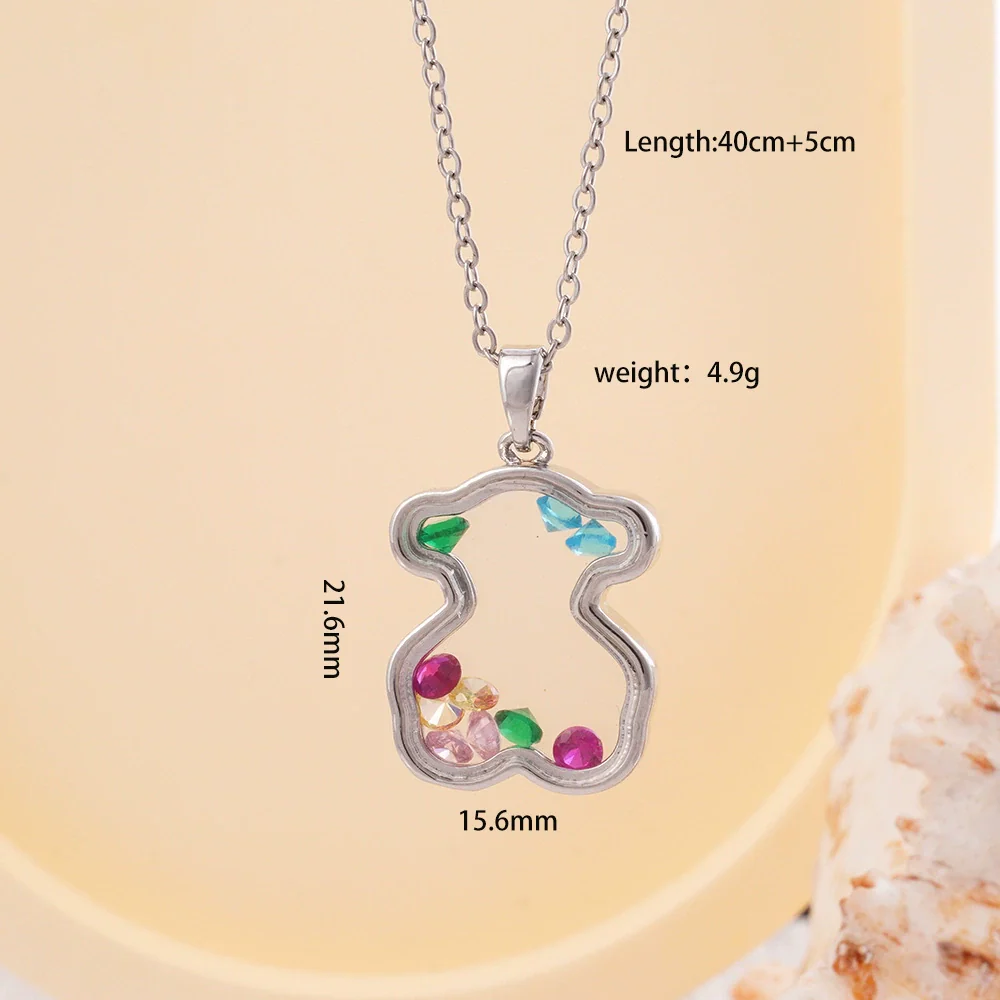 Women Copper Gold Plated Love Bear Pendant Necklace With Heart Shape Geometric Pattern And Mixed Gemstone Inlay - Image 9