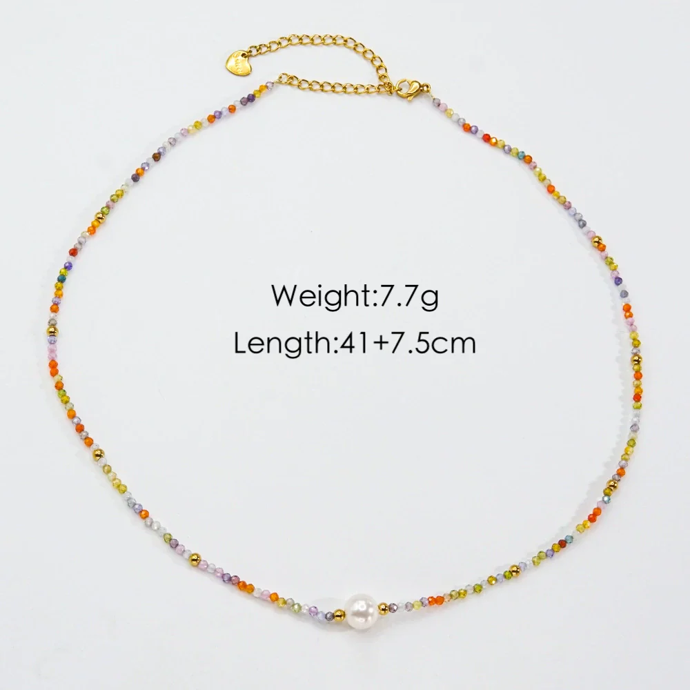 Women Handmade Natural Pearl Natural Stone Huangbei Crystal Stainless Steel Geometric Style Necklace With Electroplating - Image 20