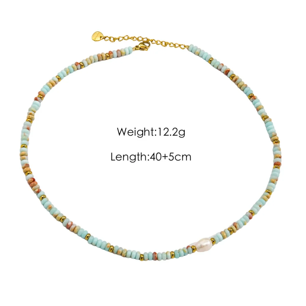 Women Handmade Natural Pearl Natural Stone Huangbei Crystal Stainless Steel Geometric Style Necklace With Electroplating - Image 32