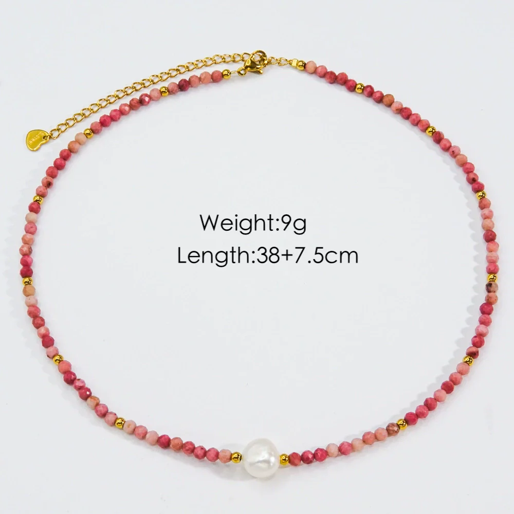 Women Handmade Natural Pearl Natural Stone Huangbei Crystal Stainless Steel Geometric Style Necklace With Electroplating - Image 5