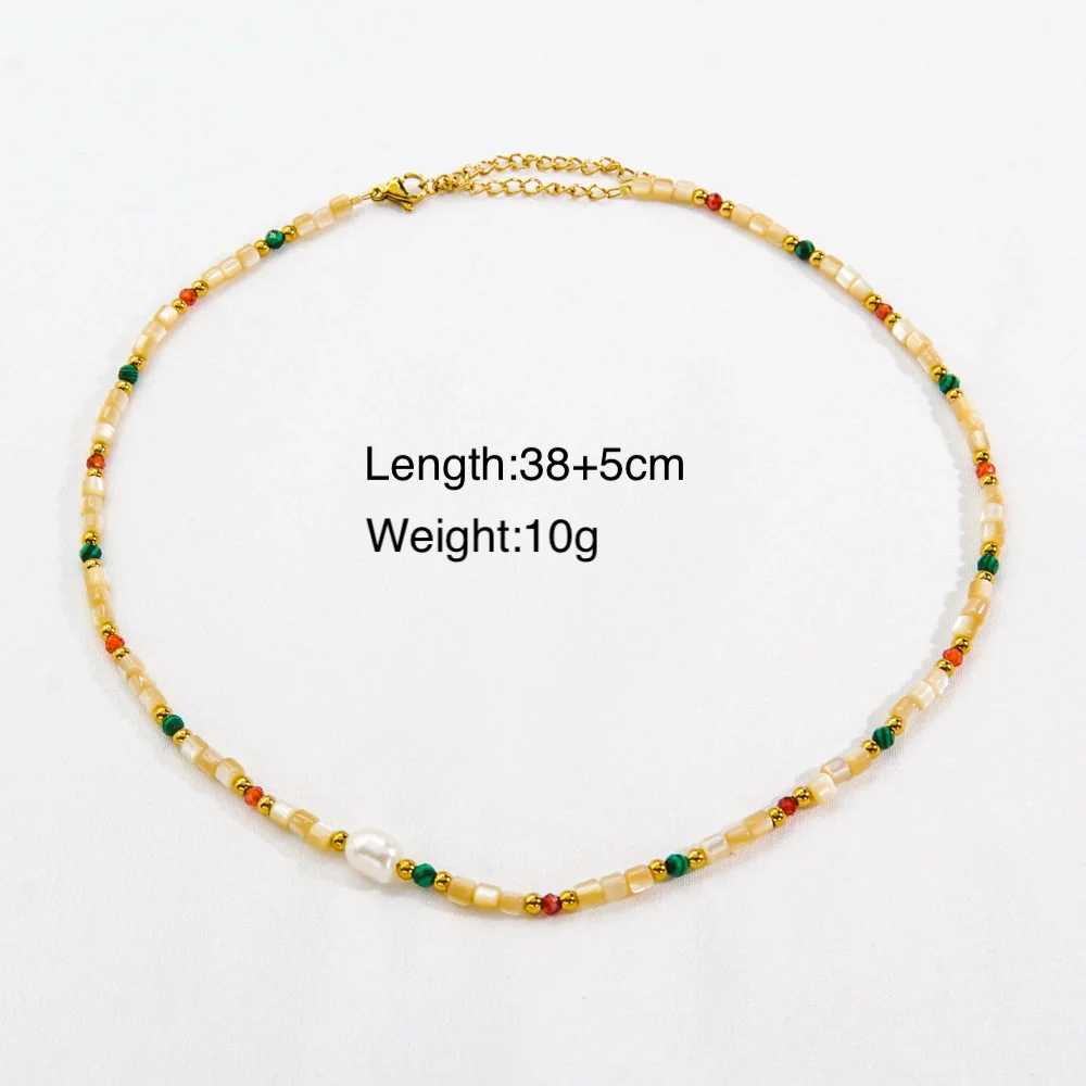 Women Handmade Natural Pearl Natural Stone Huangbei Crystal Stainless Steel Geometric Style Necklace With Electroplating - Image 7