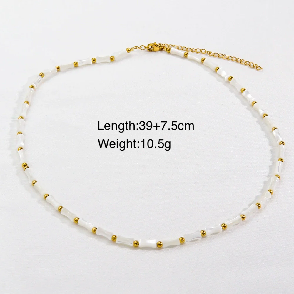 Women Handmade Natural Pearl Natural Stone Huangbei Crystal Stainless Steel Geometric Style Necklace With Electroplating - Image 9