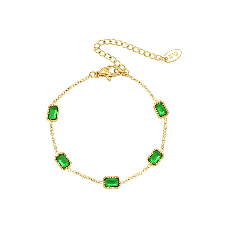 Women Jewelry Niche Style 316L Stainless Steel Inlaid Emerald Zircon Geometric Square Plated 18K Gold - Image 4