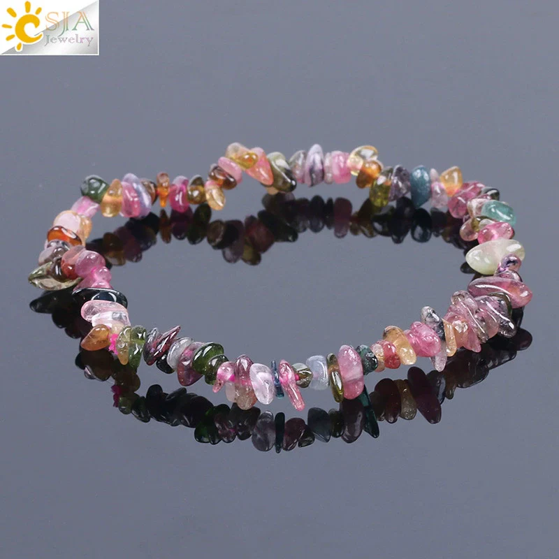 Women Natural Stone Minimalist Handmade Irregular Gravel Crystal Chip Bracelet - Image 2
