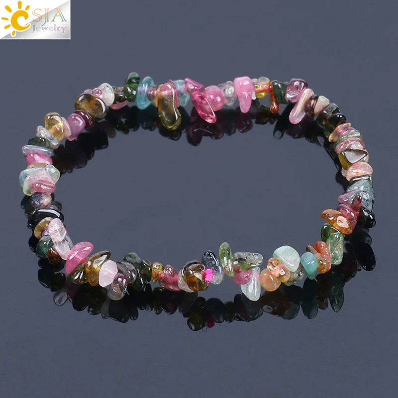 Women Natural Stone Minimalist Handmade Irregular Gravel Crystal Chip Bracelet - Image 3
