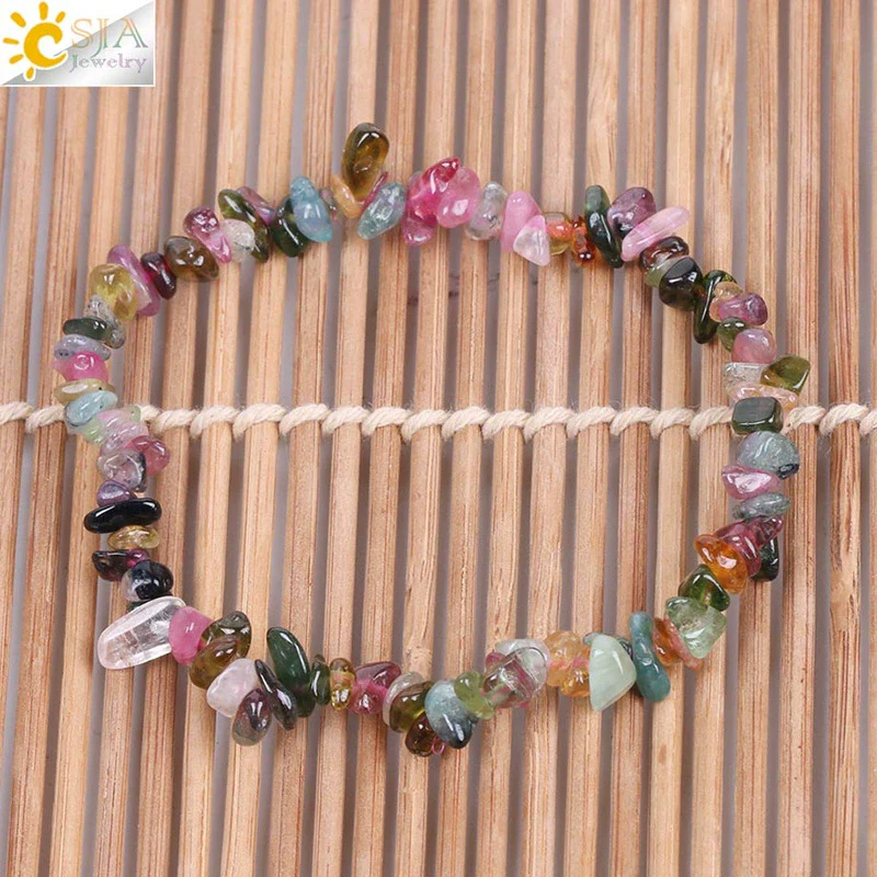 Women Natural Stone Minimalist Handmade Irregular Gravel Crystal Chip Bracelet - Image 4