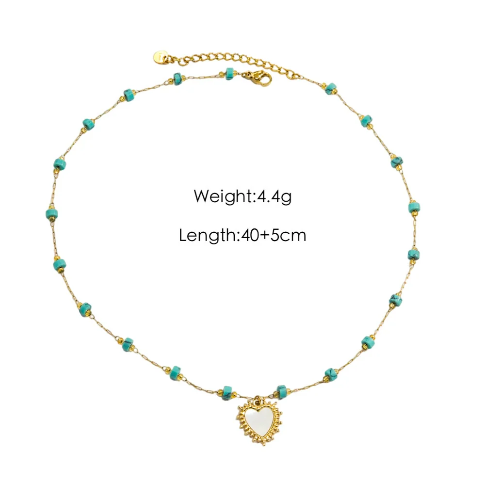 Women Necklace Stainless Steel Titanium Steel Natural Pearl Beaded Handmade Geometric Heart Shape Pendant - Image 7