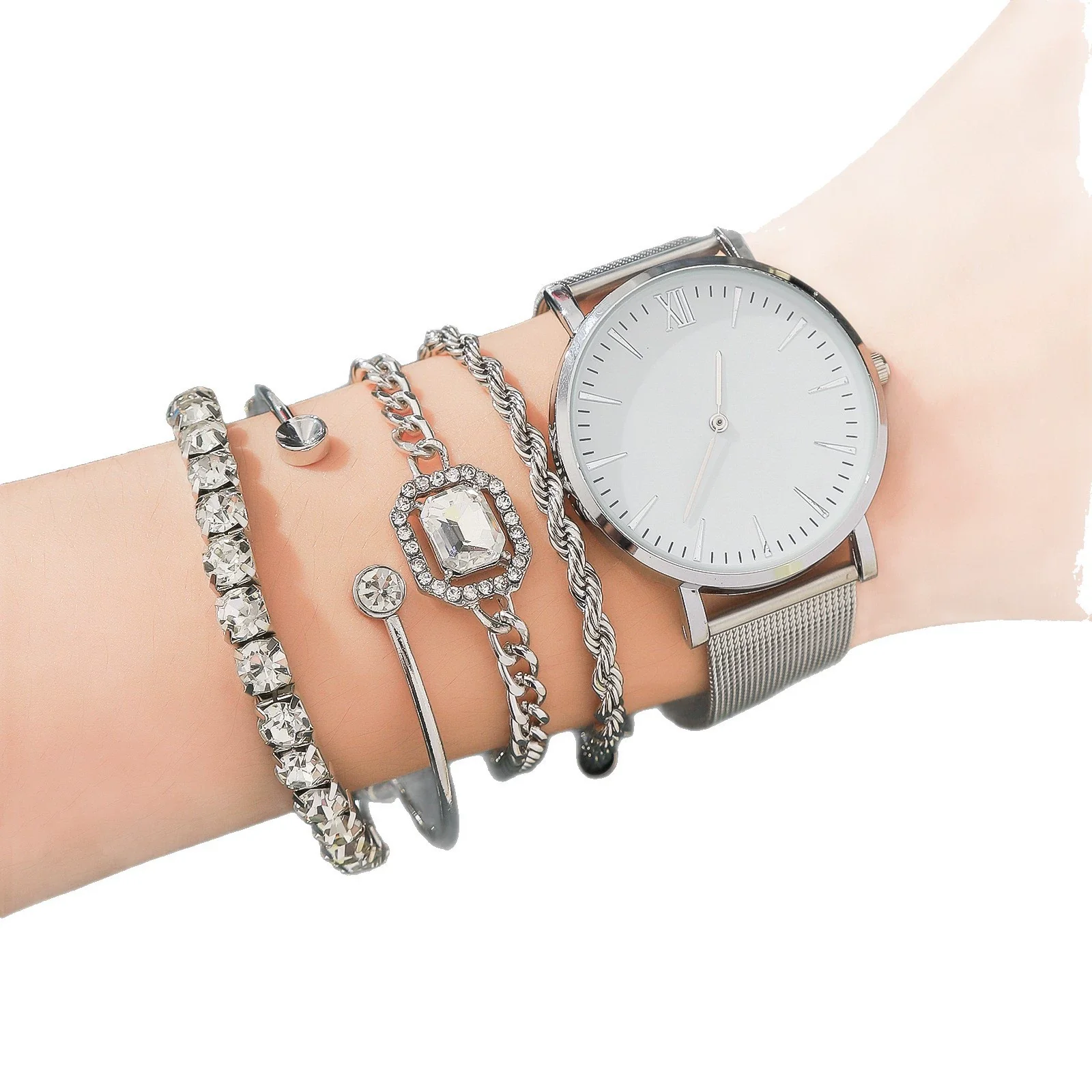 Women Quartz Watch Alloy Mesh Band Round Dial Stainless Steel Clasp Fashion Style - Image 5