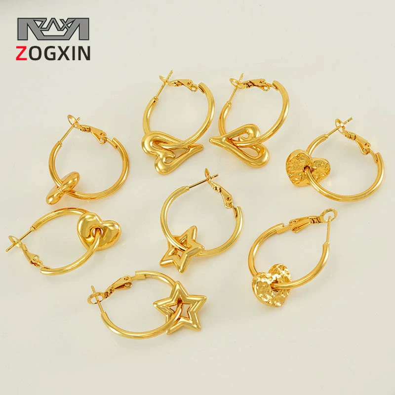 Women 316L Stainless Steel 18K Gold Electroplated Peach Heart And Star Earrings