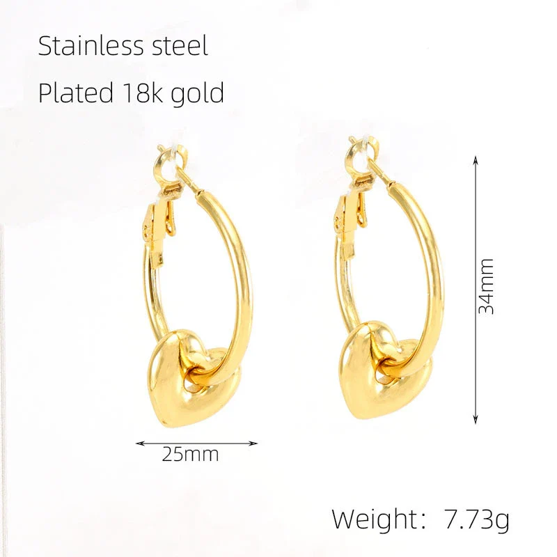 Women 316L Stainless Steel 18K Gold Electroplated Peach Heart And Star Earrings - Image 8
