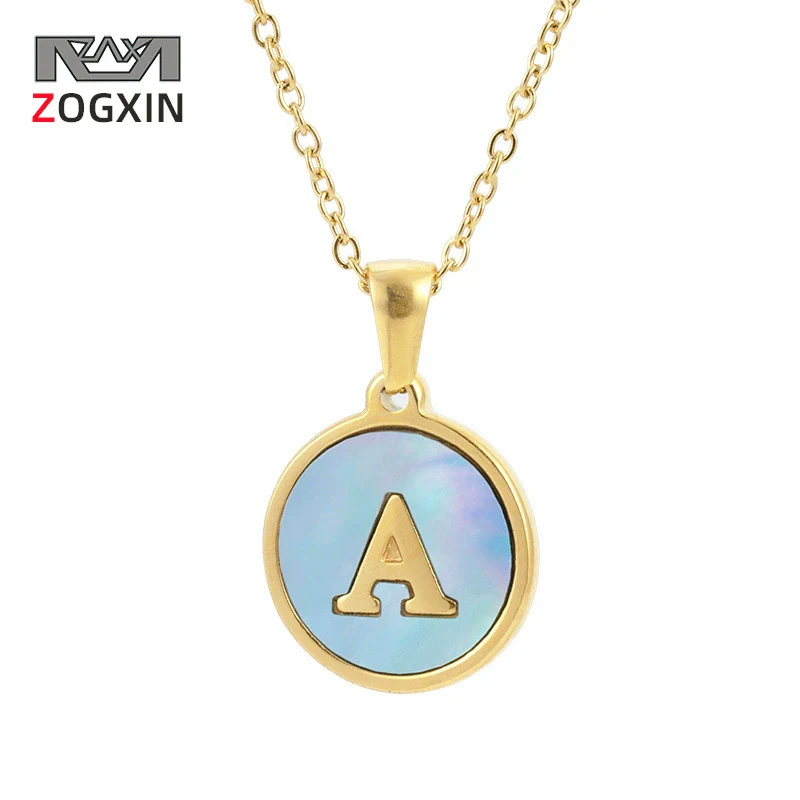 Women 316L Stainless Steel Letter Gem Pendant Necklace With 18K Gold Electroplating