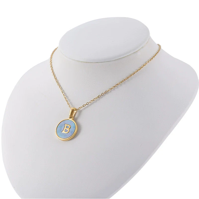 Women 316L Stainless Steel Letter Gem Pendant Necklace With 18K Gold Electroplating - Image 3