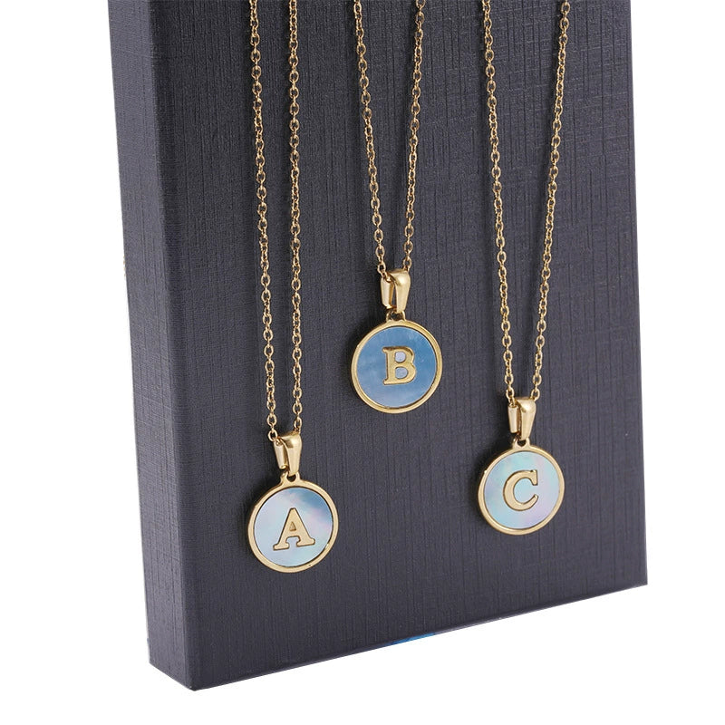 Women 316L Stainless Steel Letter Gem Pendant Necklace With 18K Gold Electroplating - Image 4