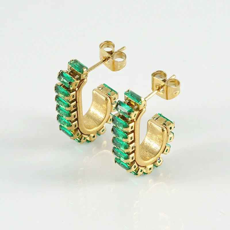 Women 316L Stainless Steel U Shaped Geometric Diamond Earrings With 18K Vacuum Plating And Electroplating Treatment - Image 4