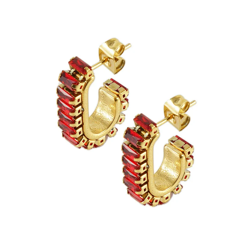 Women 316L Stainless Steel U Shaped Geometric Diamond Earrings With 18K Vacuum Plating And Electroplating Treatment - Image 5