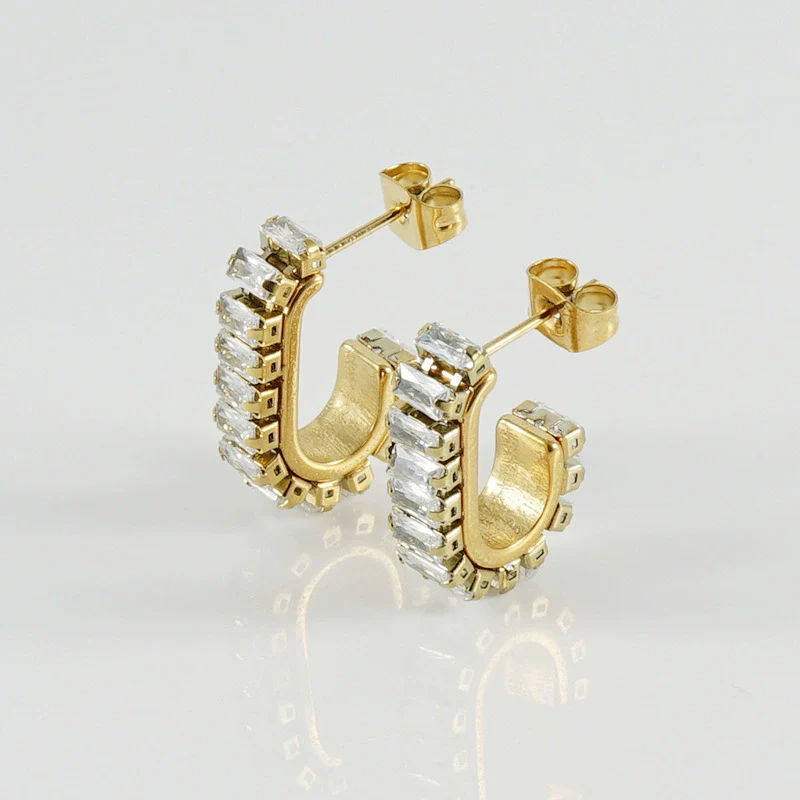 Women 316L Stainless Steel U Shaped Geometric Diamond Earrings With 18K Vacuum Plating And Electroplating Treatment - Image 7