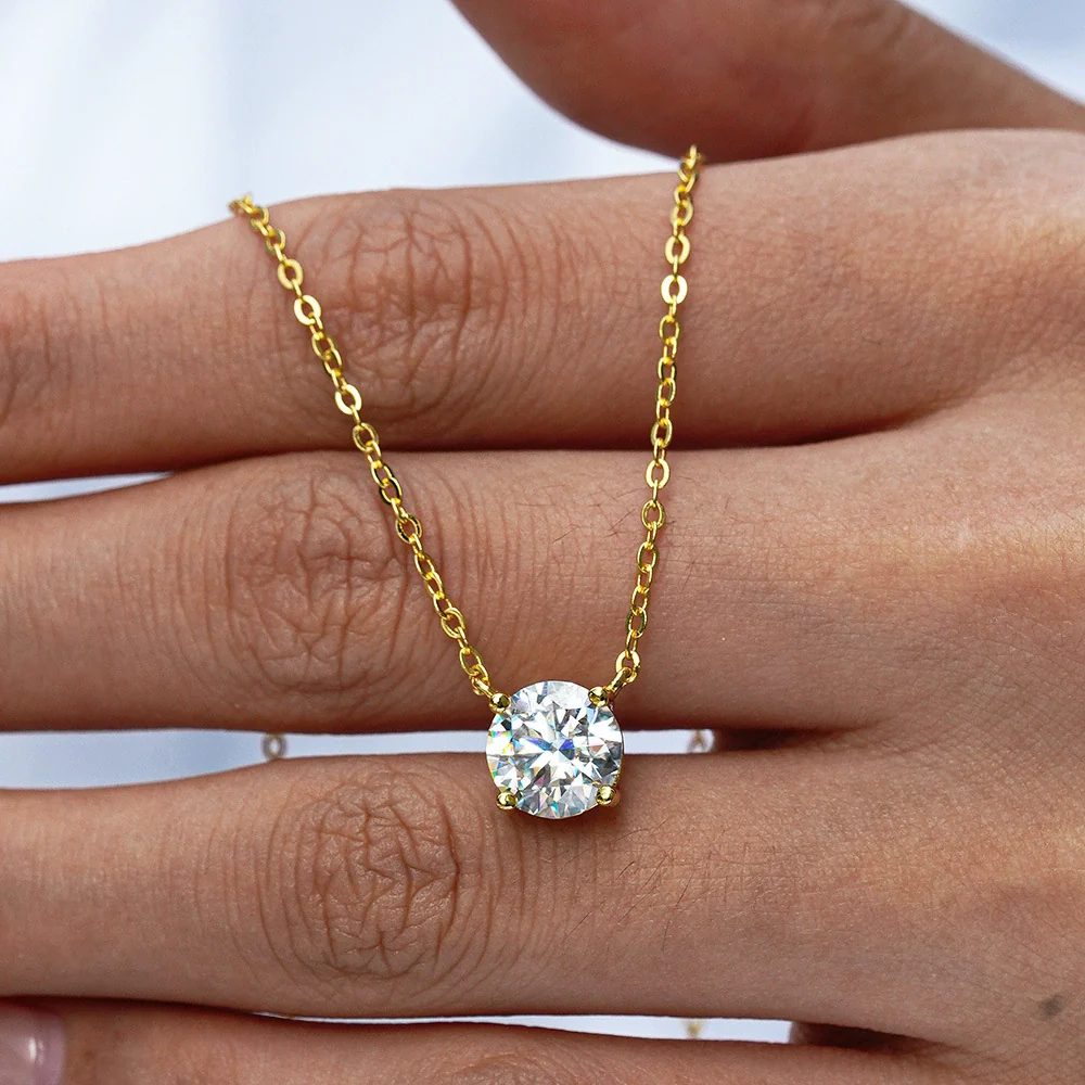 Women's 225 Sterling Silver Moissanite Pendant Necklace With Flower Pattern 14K Gold Plated And Cross Chain - Image 4