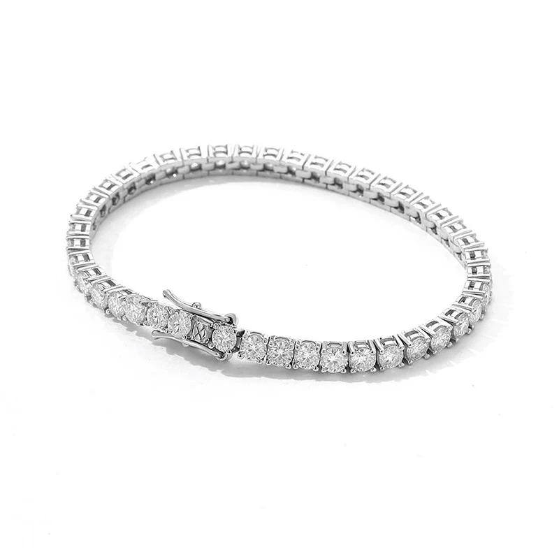 Women's 925 Silver Geometric Tennis Chain Moissanite Bracelet With Diamond Design - Image 3