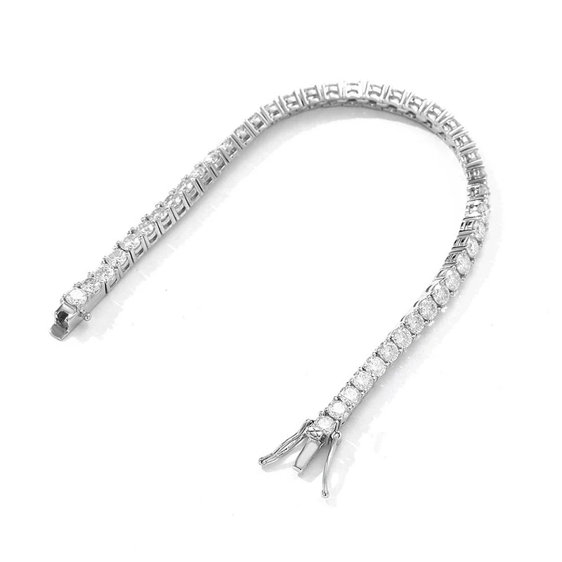 Women's 925 Silver Geometric Tennis Chain Moissanite Bracelet With Diamond Design - Image 4
