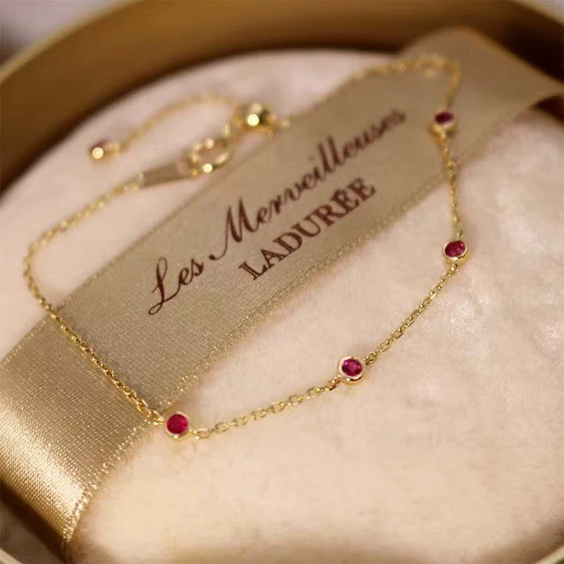 Women's 925 Sterling Silver Bracelet With Geometric Pattern 18K Gold Plated And Ruby - Image 2