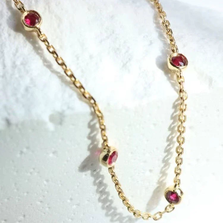 Women's 925 Sterling Silver Bracelet With Geometric Pattern 18K Gold Plated And Ruby - Image 3