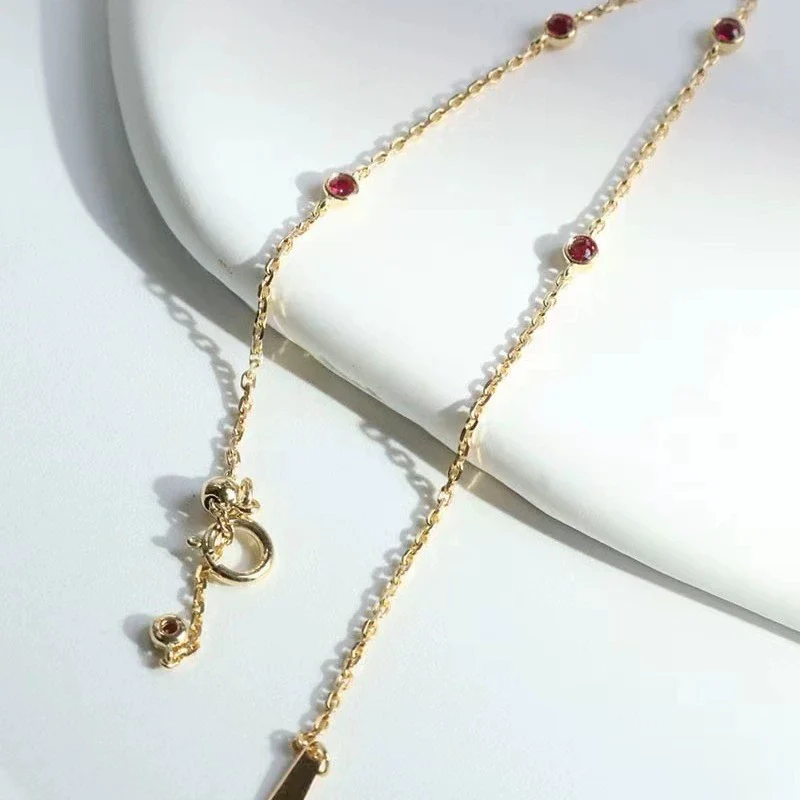 Women's 925 Sterling Silver Bracelet With Geometric Pattern 18K Gold Plated And Ruby - Image 4