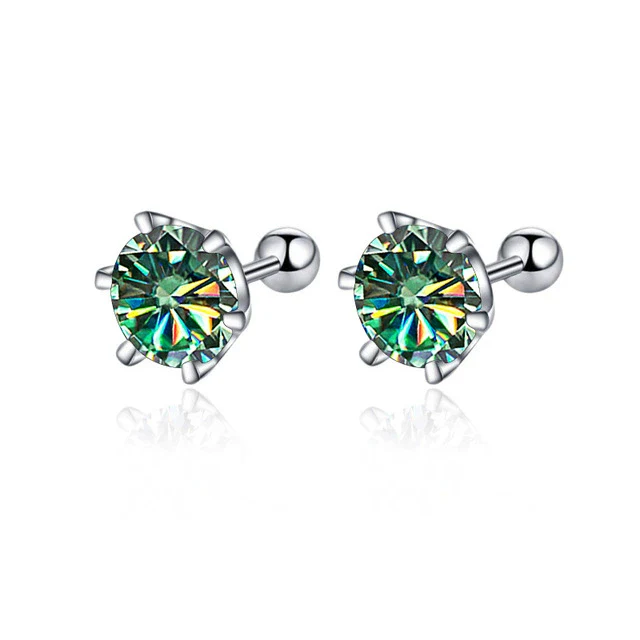 Women's 925 Sterling Silver Classic Round Moissanite Claw Screw Earrings Plated Pt950 Gold - Image 18