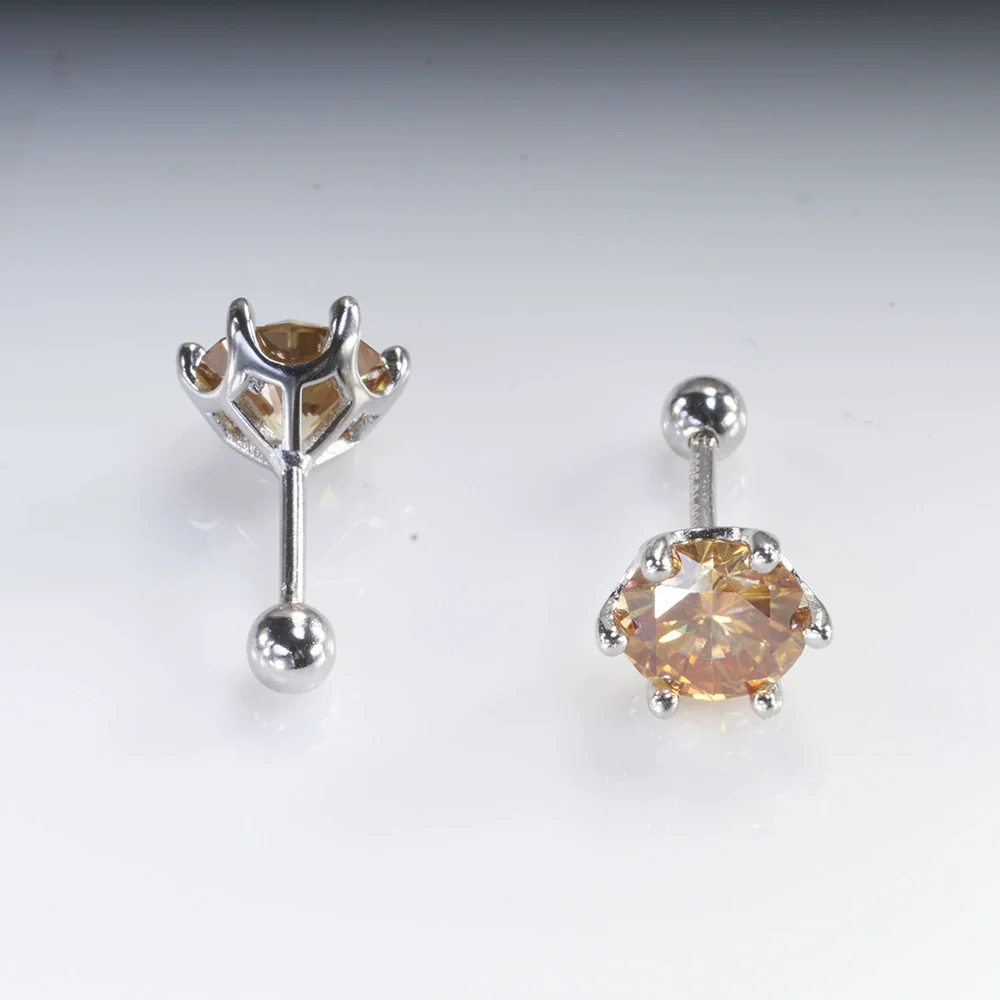 Women's 925 Sterling Silver Classic Round Moissanite Claw Screw Earrings Plated Pt950 Gold - Image 5