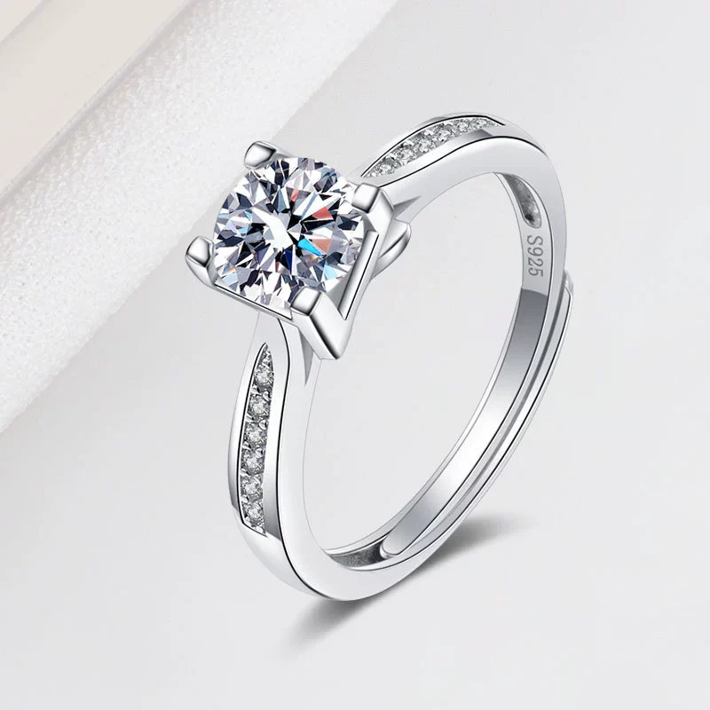 Women's 925 Sterling Silver Geometric Inlaid Diamond Fourclaw Open Ring Electroplated