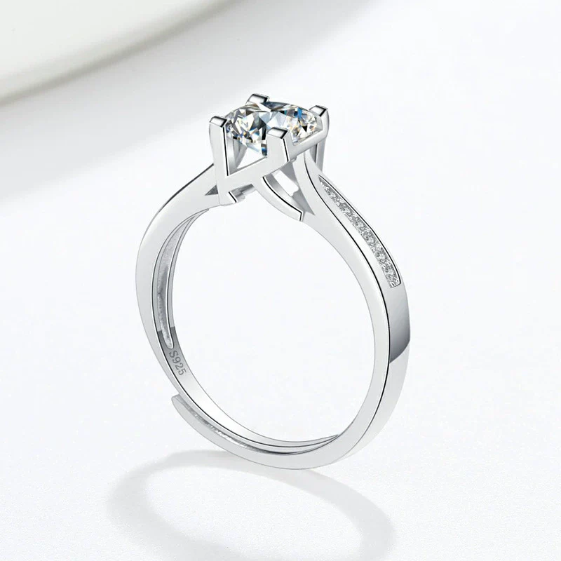 Women's 925 Sterling Silver Geometric Inlaid Diamond Fourclaw Open Ring Electroplated - Image 4