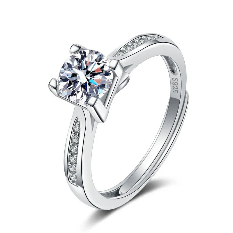 Women's 925 Sterling Silver Geometric Inlaid Diamond Fourclaw Open Ring Electroplated - Image 5