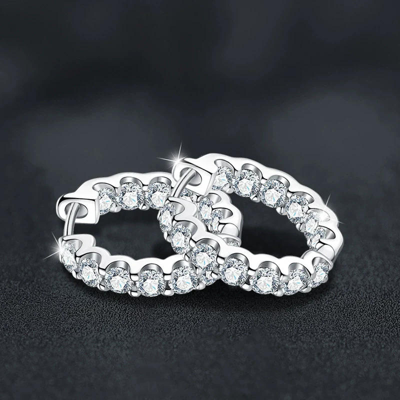 Women's 925 Sterling Silver Geometric Moissanite Inlaid Earrings - Image 2