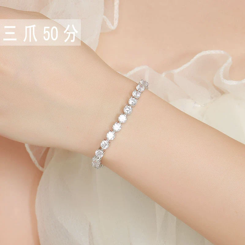 Women's 925 Sterling Silver Geometric Three Claw Inlaid Diamond Moissanite Bracelet Jewelry - Image 11