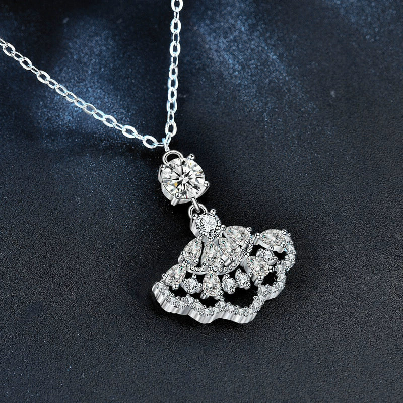Women's 925 Sterling Silver Moissanite Mini Skirt Clavicle Necklace With Diamond Fan Pendant Jewelry Accessories - Image 2