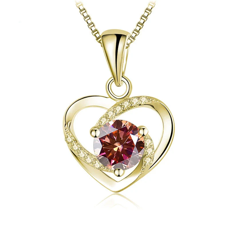 Women's 925 Sterling Silver Moissanite Necklace With Heartshaped Pink Moissanite And Snake Bone Chain Set With Animals And Zodiac Pattern - Image 11