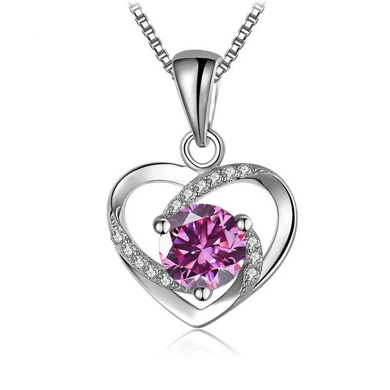 Women's 925 Sterling Silver Moissanite Necklace With Heartshaped Pink Moissanite And Snake Bone Chain Set With Animals And Zodiac Pattern - Image 26