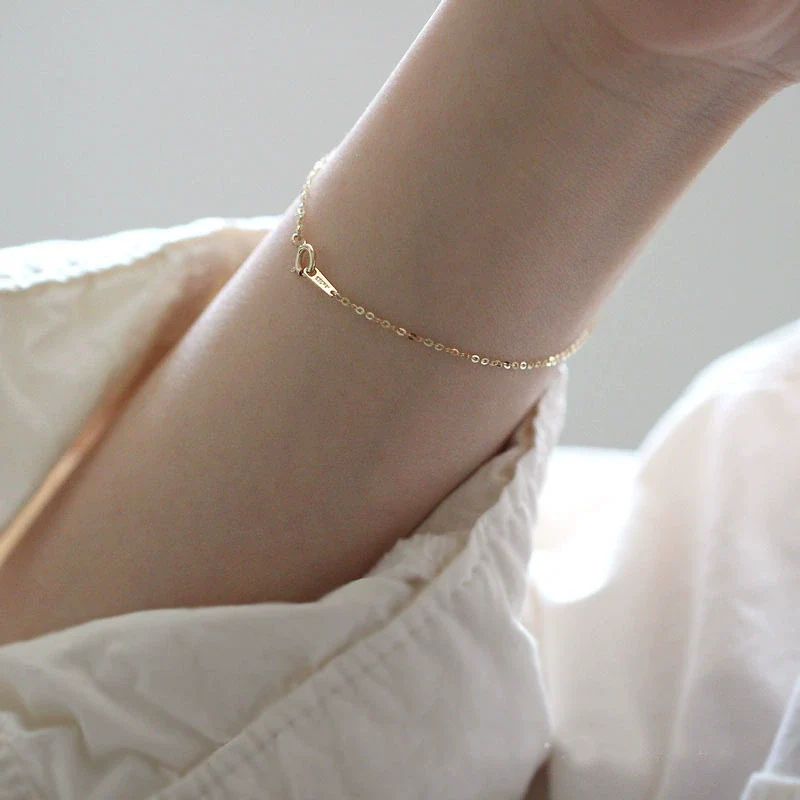 Women's 925 Sterling Silver Naked Chain Bracelet Geometric Style Goldplated