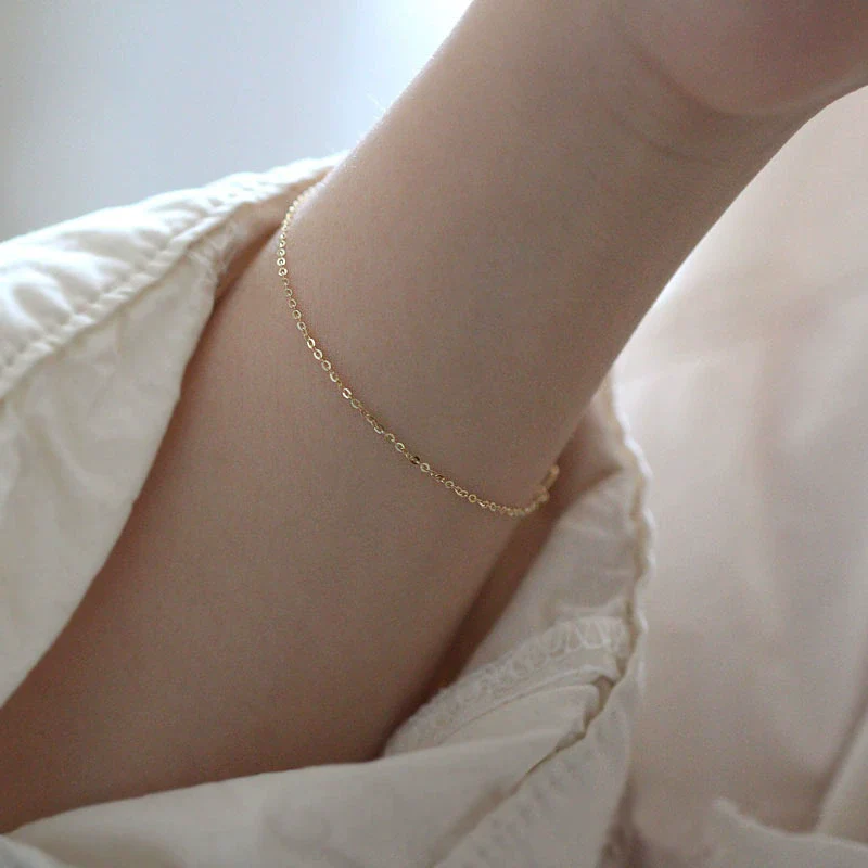 Women's 925 Sterling Silver Naked Chain Bracelet Geometric Style Goldplated - Image 2