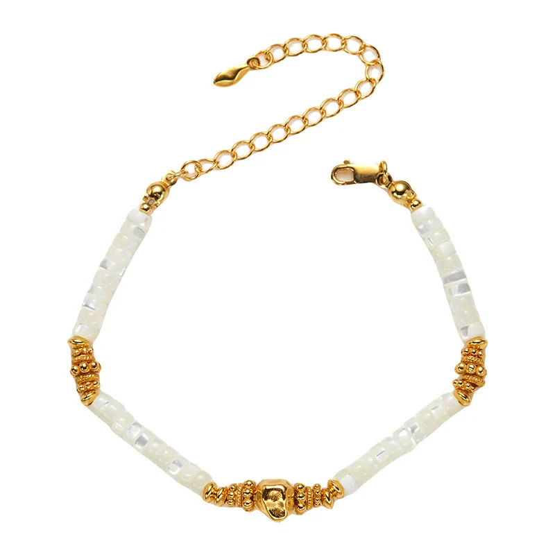 Women's 925 Sterling Silver Natural White Bead Bracelet With Geometric Original Design Pure Handmade - Image 5