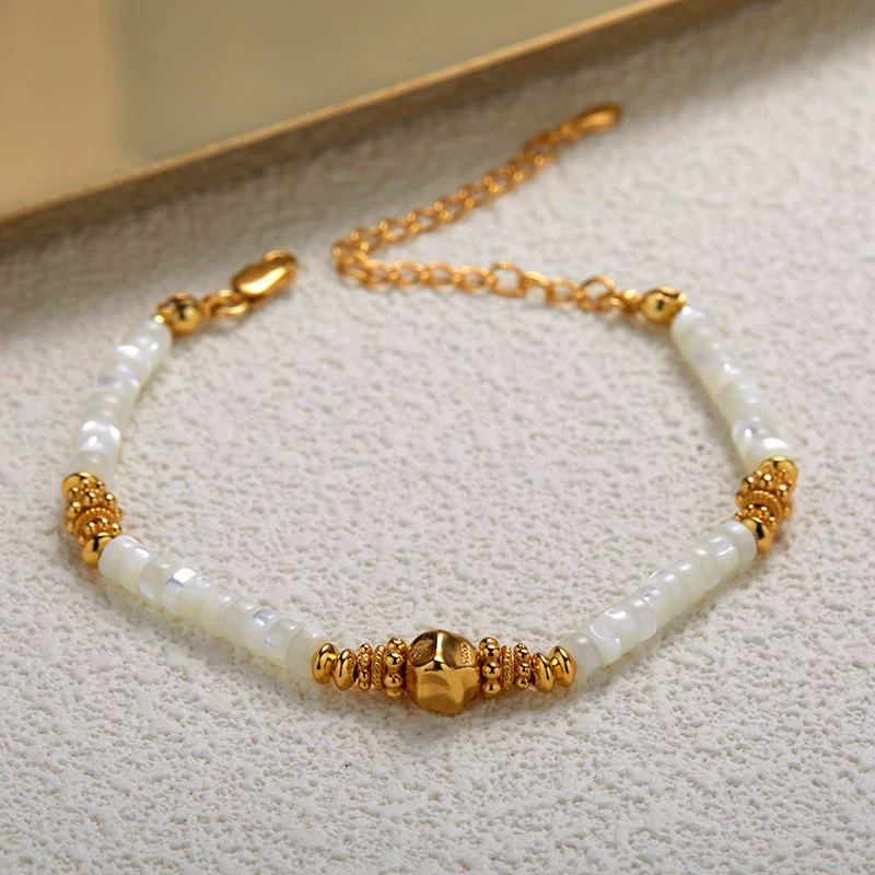Women's 925 Sterling Silver Natural White Bead Bracelet With Geometric Original Design Pure Handmade - Image 7