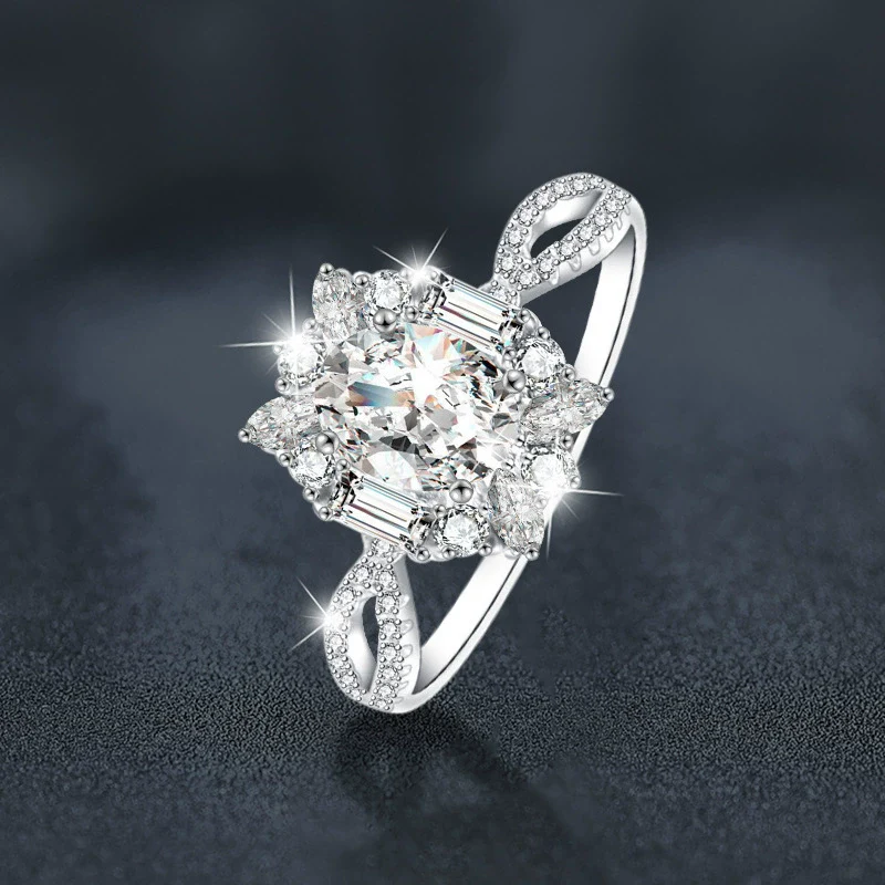 Women's 925 Sterling Silver Ushape Mosan Diamond Ring With Electroplating