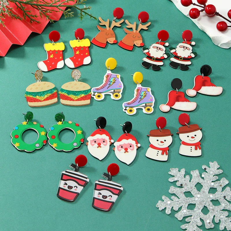Women's Acrylic Earrings With Cartoon Character And Geometric Patterns For Festival